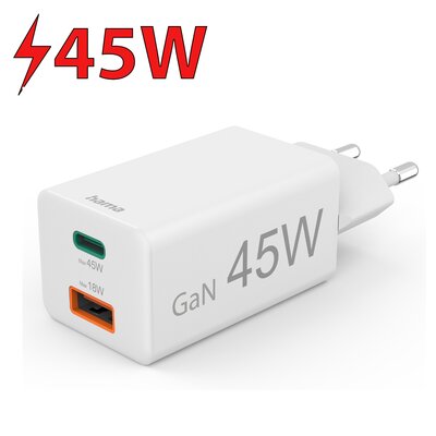 Ładowarka sieciowa HAMA Mini 201993 GaN PD/Qualcomm® 45W Biały