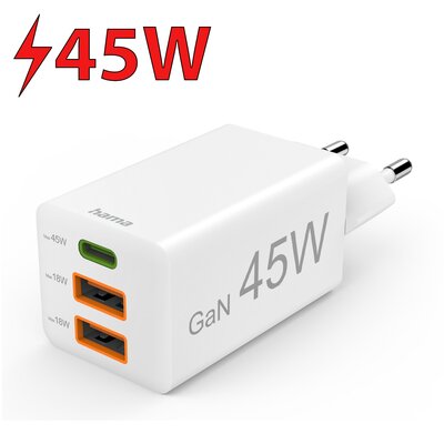 Ładowarka sieciowa HAMA Mini 201995 GaN PD/Qualcomm® 45W Biały
