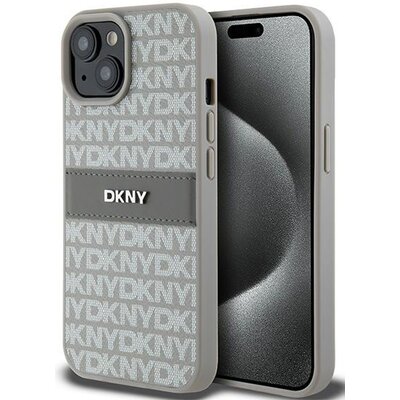 Etui DKNY Leather Mono Stripe & Metal Logo do Apple iPhone 14 Plus/15 Plus Beżowy
