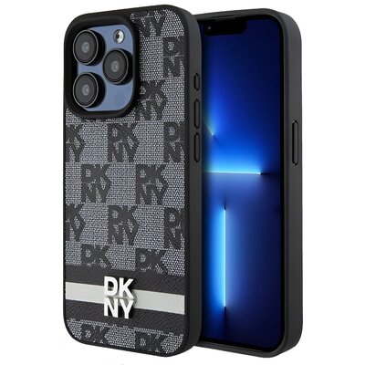 Etui DKNY Leather Checkered Mono Pattern & Printed Stripes do Apple iPhone 15 Pro Max Czarny