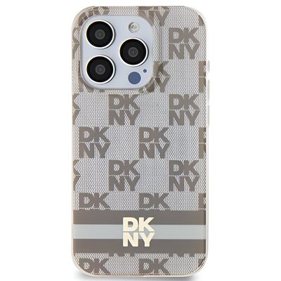 Etui DKNY Hardcase IML Checkered Mono Pattern & Printed Stripes Magsafe do Apple iPhone 13 Pro/13 Beżowy