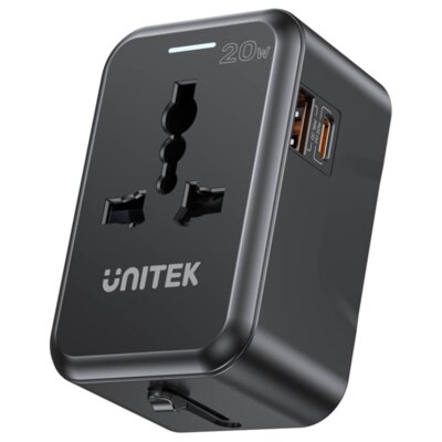 Adapter podróżny UNITEK P1120ABK01 20W (EU/US/UK/AUS) Czarny