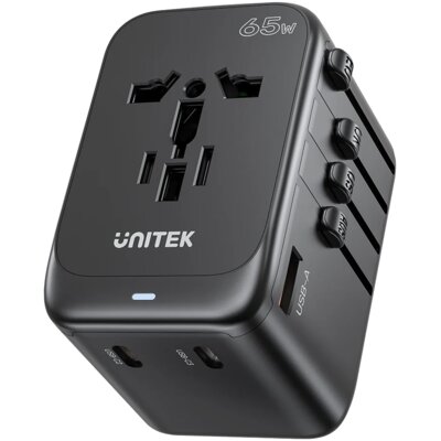 Adapter podróżny UNITEK P1122ABK01 65W (EU/US/UK/AUS) Czarny
