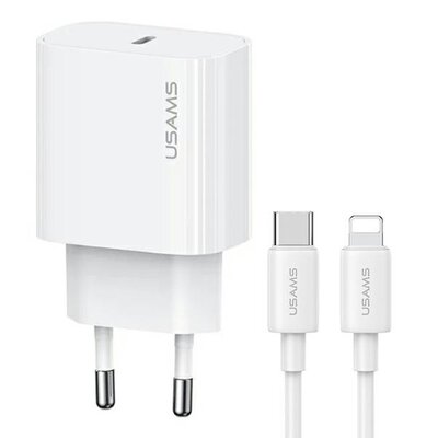 Ładowarka sieciowa USAMS T65 OYXLTZ02 20W Biały + Kabel UBS-C - Lightning