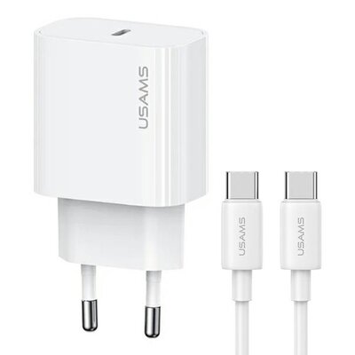 Ładowarka sieciowa USAMS T65 OYXLTZ01 20W Biały + kabel USB-C - USB-C