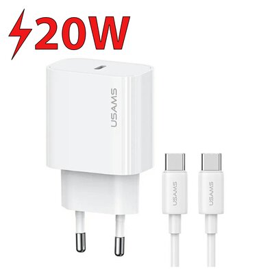 Ładowarka sieciowa USAMS T65 OYXLTZ01 20W Biały + kabel USB-C - USB-C