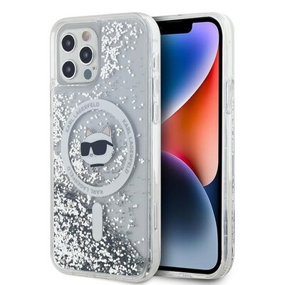 Etui KARL LAGERFELD Liquid Glitter Choupette Head Magsafe do Apple iPhone 12/12 Pro Transparentny