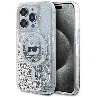 Etui KARL LAGERFELD Liquid Glitter Karl Head Magsafe do Apple iPhone 15 Pro Przezroczysty
