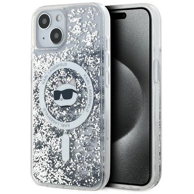 Etui KARL LAGERFELD Liquid Glitter Choupette Head Magsafe do Apple iPhone 15/14/13 Przezroczysty