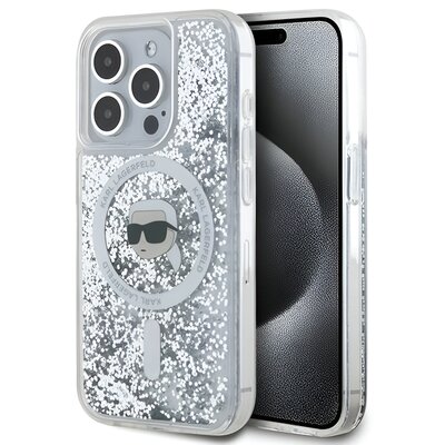 Etui KARL LAGERFELD Liquid Glitter Karl Head Magsafe do Apple iPhone 15 Pro Max Transparentny
