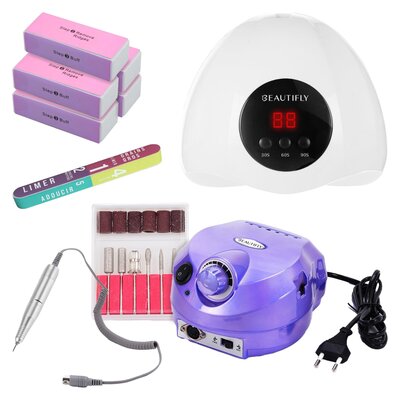 Zestaw BEAUTIFLY (Frezarka do paznokci Allura Nails + Lampa UV/LED do paznokci Sunray Nails + Pilnik do paznokci wielofunkcyjny + Blok polerski)