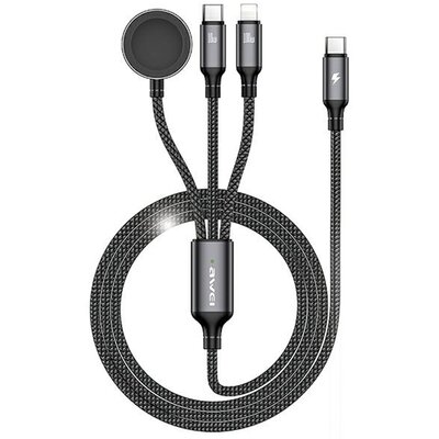 Kabel USB Typ-C/Lightning/Watch AWEI W23 1.2 m Czarny
