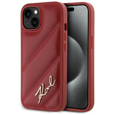 Etui KARL LAGERFELD Diagonal Quilted Script do Apple iPhone 15 Czerwony