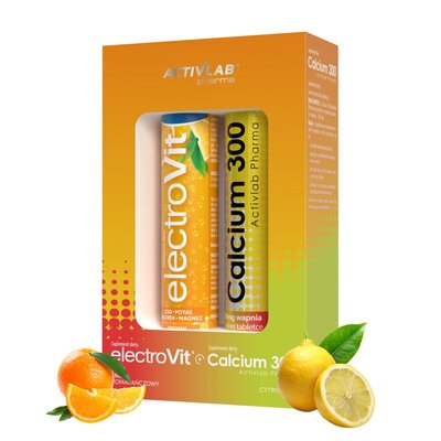 Elektrolity ACTIVLAB Pomarańczowy + Wapń Calcium 300 Cytrynowy (2 x 20 tabletek)