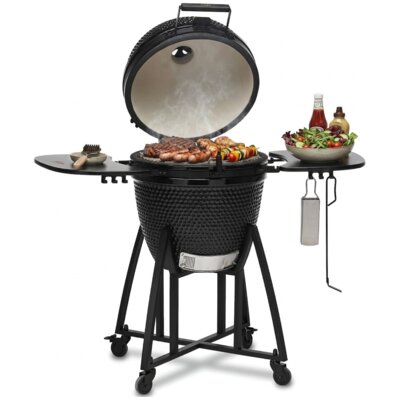 Grill ogrodowy ceramiczny węglowy KOLER Kamado EG21 Zamykany, okrągły, półki boczne, termometr, kółka