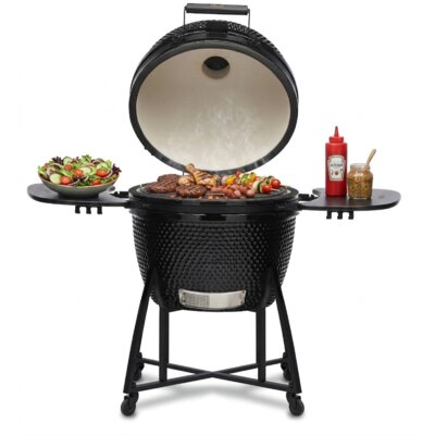 Grill ogrodowy ceramiczny węglowy KOLER Kamado EG26 Zamykany, na kółkach, termometr, półki boczne, żeliwny ruszt