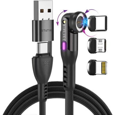 Kabel USB/USB-C - USB-C/Micro-USB/Lightning STATIK 360 Pro 3w1 Magnetyczny 3 m Czarny
