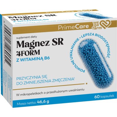 Kompleks witamin i minerałów WEGAFARM PRIMECARE Magnez SR 4form (60 kapsułek)