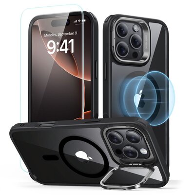 Etui ESR Classic Hybrid Kickstand HaloLock MagSafe + Tempered Glass do Apple iPhone 16 Pro Przezroczysto-czarny