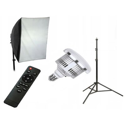 Zestaw lampa z żarówką LED E27 XREC LED803 ze statywem, pilotem i softboxem, 3000-6500K