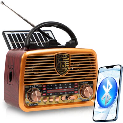 Radio BLOW RA10 Pomarańczowe, Przenośne, Tuner FM/AM/SW, Bluetooth, Zasilanie Sieciowo-Akumulatorowe, Solarne