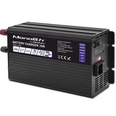 Inteligentna ładowarka QOLTEC Monolith 51953 do akumulatorów LIFEPO4 AGM GEL SLA 20A 24V