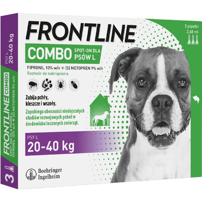 Roztwór do nakrapiania dla psów FRONTLINE Combo L (20 - 40 kg) 3 x 2.68 ml Ochrona przez 12 tygodni