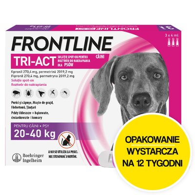 Roztwór do nakrapiania dla psów FRONTLINE TRI-ACT L 3 x 4 ml Ochrona przez 12 tygodni
