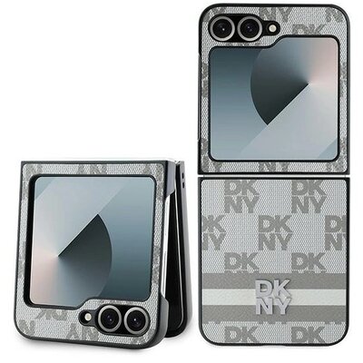 Etui DKNY Chequered Pattern Printed Stripes do Samsung Galaxy Z Flip 6 / Flip 7 FE Beżowy