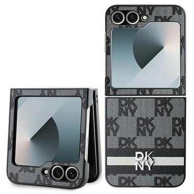 Etui DKNY Chequered Pattern Printed Stripes do Samsung Galaxy Z Flip 6 / Flip 7 FE Czarny