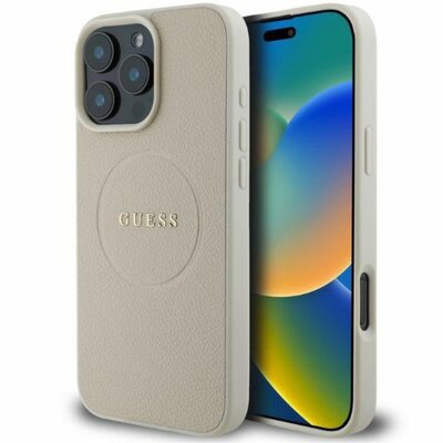 Etui GUESS Grained Ring MagSafe do Apple iPhone 16 Pro Max Beżowy