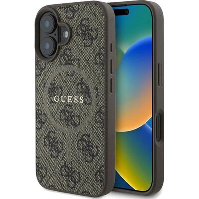 Etui GUESS 4G Ring Classic Logo MagSafe do Apple iPhone 16 Plus Brązowy