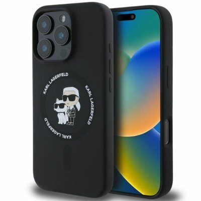 Etui KARL LAGERFELD Silicone KC Heads Ring MagSafe do Apple iPhone 16 Pro Czarny