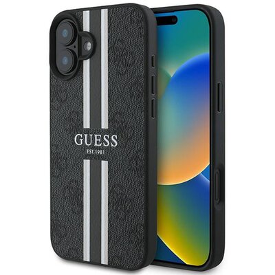 Etui GUESS 4G Printed Stripes MagSafe do Apple iPhone 16 Plus Czarny