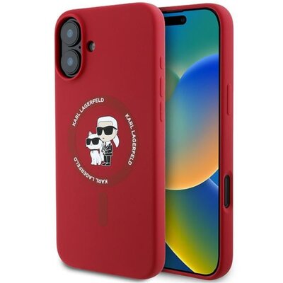 Etui KARL LAGERFELD Silicone KC Heads Ring MagSafe do Apple iPhone 16 Plus Czerwony