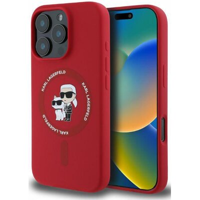 Etui KARL LAGERFELD Silicone Karl&Choupette Heads Ring MagSafe do Apple iPhone 16 Pro Czerwony