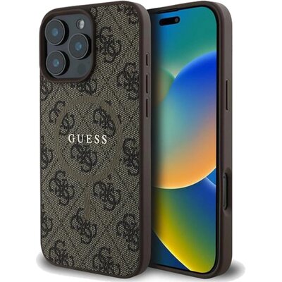 Etui GUESS 4G Ring Classic Logo MagSafe do Apple iPhone 16 Pro Brązowy