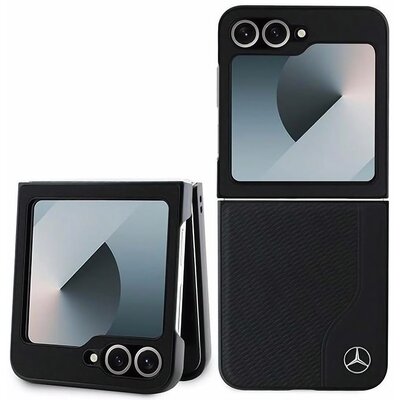 Etui MERCEDES Leather Wood Imitation MagSafe do Samsung Galaxy Z Flip 6 / Flip 7 FE Czarny