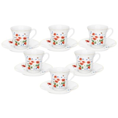 Serwis kawowy porcelanowy DOMOTTI Poppies 6 osób (12 elementów)