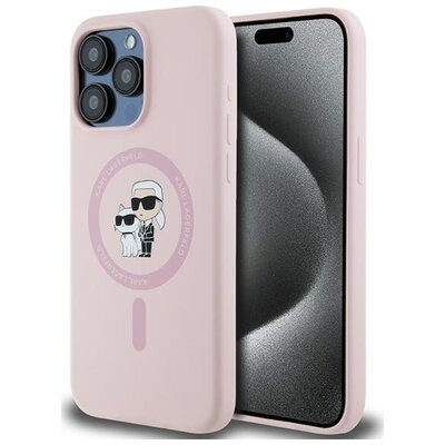 Etui KARL LAGERFELD Silicone Karl & Choupette Ring MagSafe do Apple iPhone 15 Pro Max Różowy
