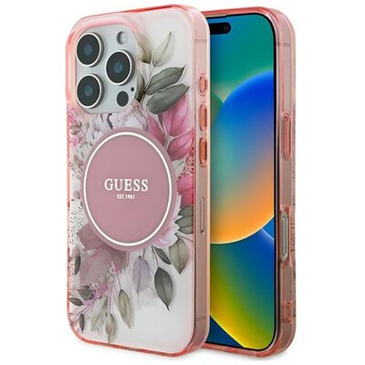 Etui GUESS IML Flower & Tonal Circle MagSafe do Apple iPhone 16 Pro Max Różowy