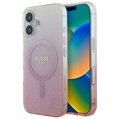 Etui GUESS IML Glitter Gradient MagSafe do Apple iPhone 16 Różowy