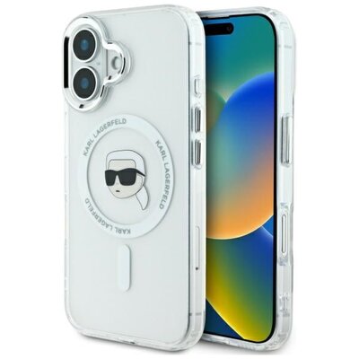 Etui KARL LAGERFELD IML Metal Karl Head MagSafe do Apple iPhone 16 Plus Biały