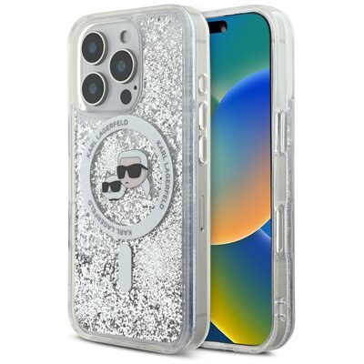 Etui KARL LAGERFELD Liquid Glitter Karl&Choupette Head MagSafe do Apple iPhone 16 Pro Przezroczysty