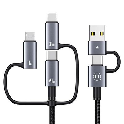Kabel USB-C/USB-A - USB-C/Micro USB/Lightning USAMS 6w1 Fast Charging 240W 1.2m Czarno-srebrny