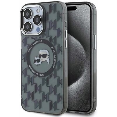 Etui KARL LAGERFELD IML Monogram Karl&Choupette Head MagSafe do Apple iPhone 15 Pro Czarny