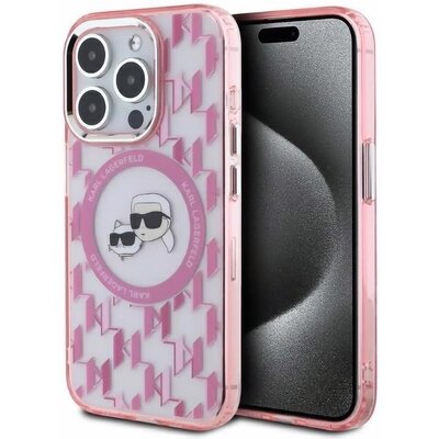 Etui KARL LAGERFELD IML Monogram Karl&Choupette Head MagSafe do Apple iPhone 15 Pro Różowy