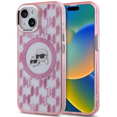 Etui KARL LAGERFELD IML Monogram Karl&Choupette Head MagSafe do Apple iPhone 15 Plus Różowy