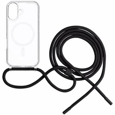 Etui FIXED MagPure Neck MagSafe do Apple iPhone 16 Przezroczysty + czarna smycz