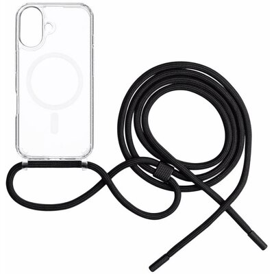 Etui FIXED MagPure Neck MagSafe do Apple iPhone 16 Plus Przezroczysty + czarna smycz